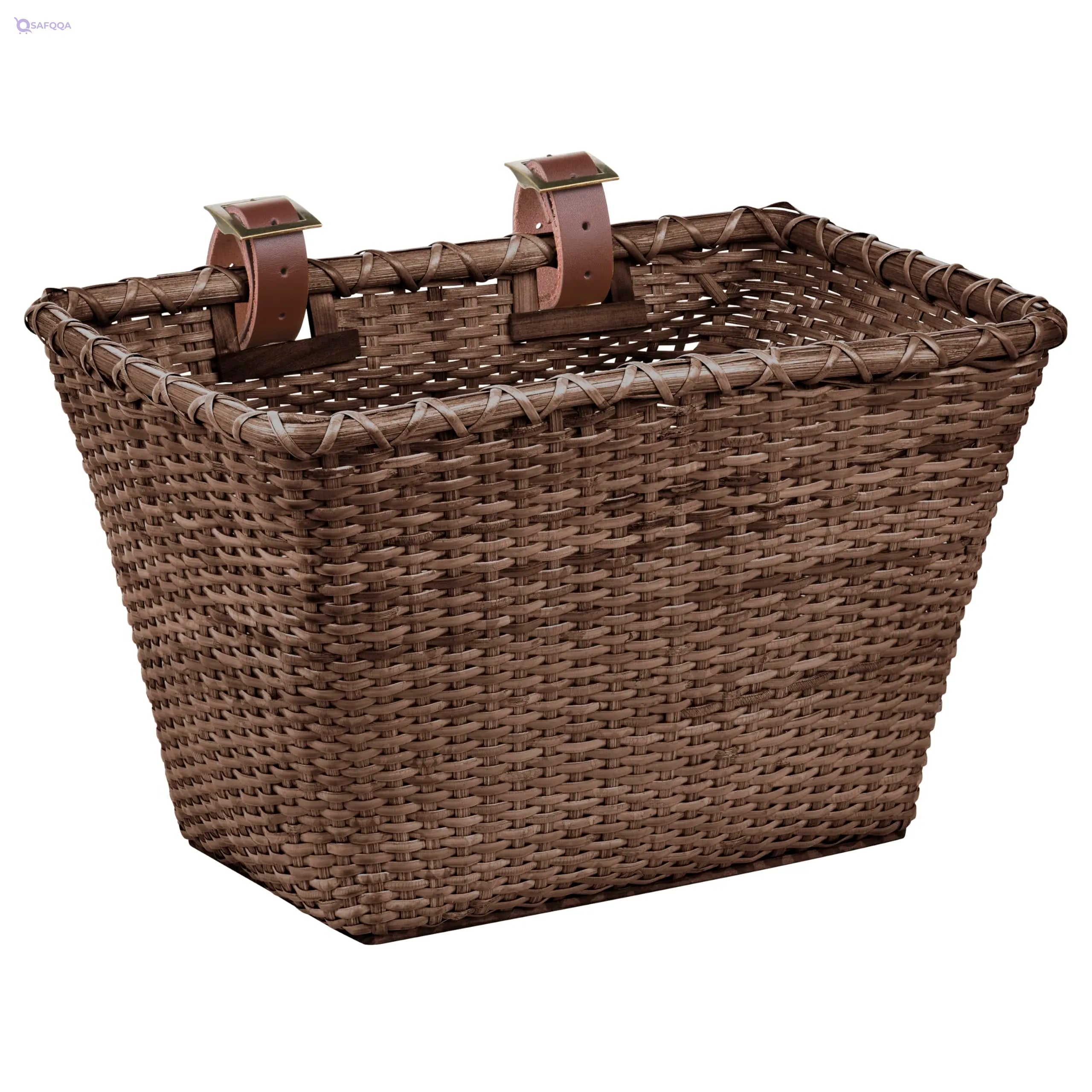 Retrospec Cane Woven Rectangular Toto Bicycle Basket – Leather Straps & Brass Buckles - Safqqa