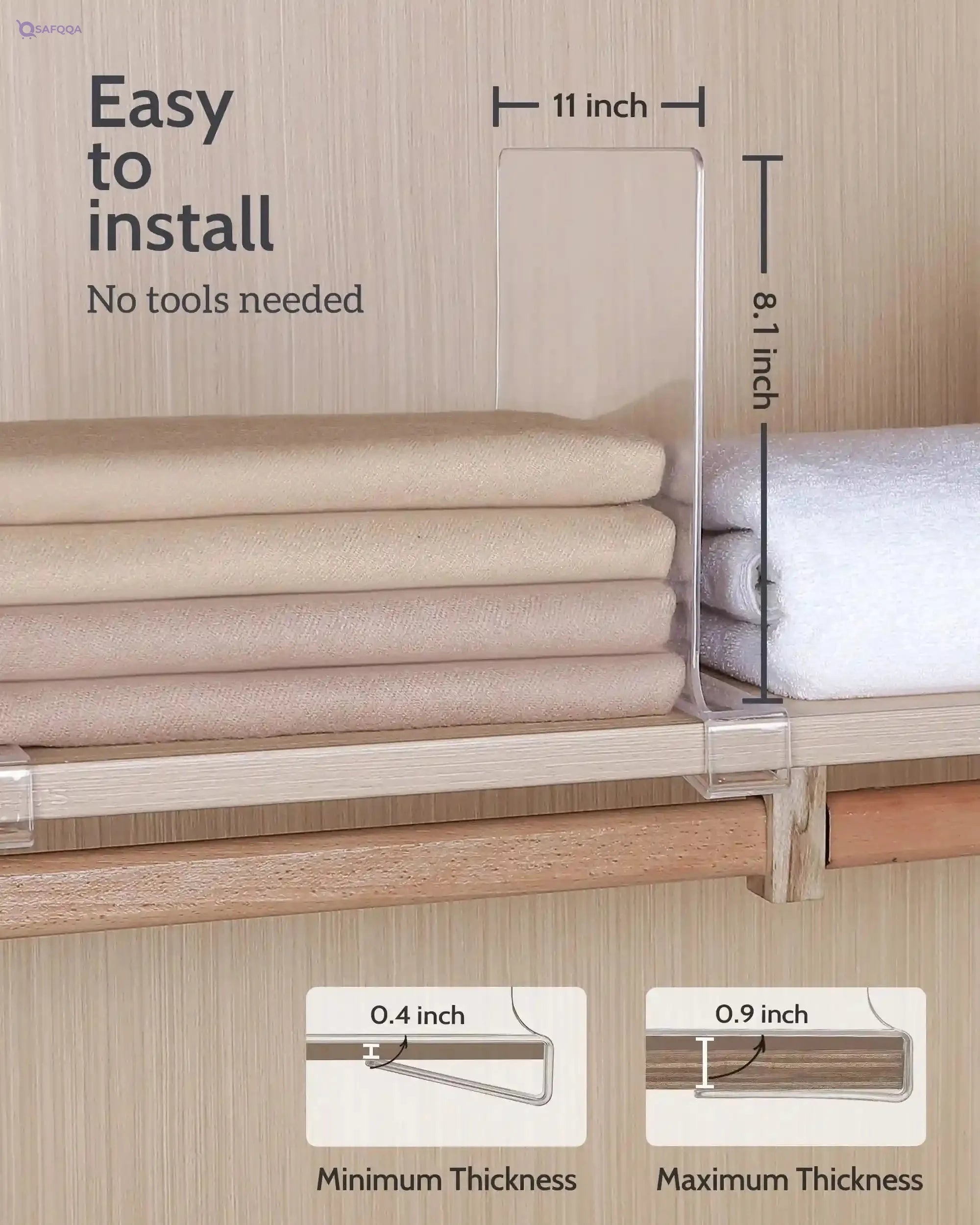Clear Acrylic Shelf Dividers – Set of 12 Closet and Shelf Organizers - Safqqa