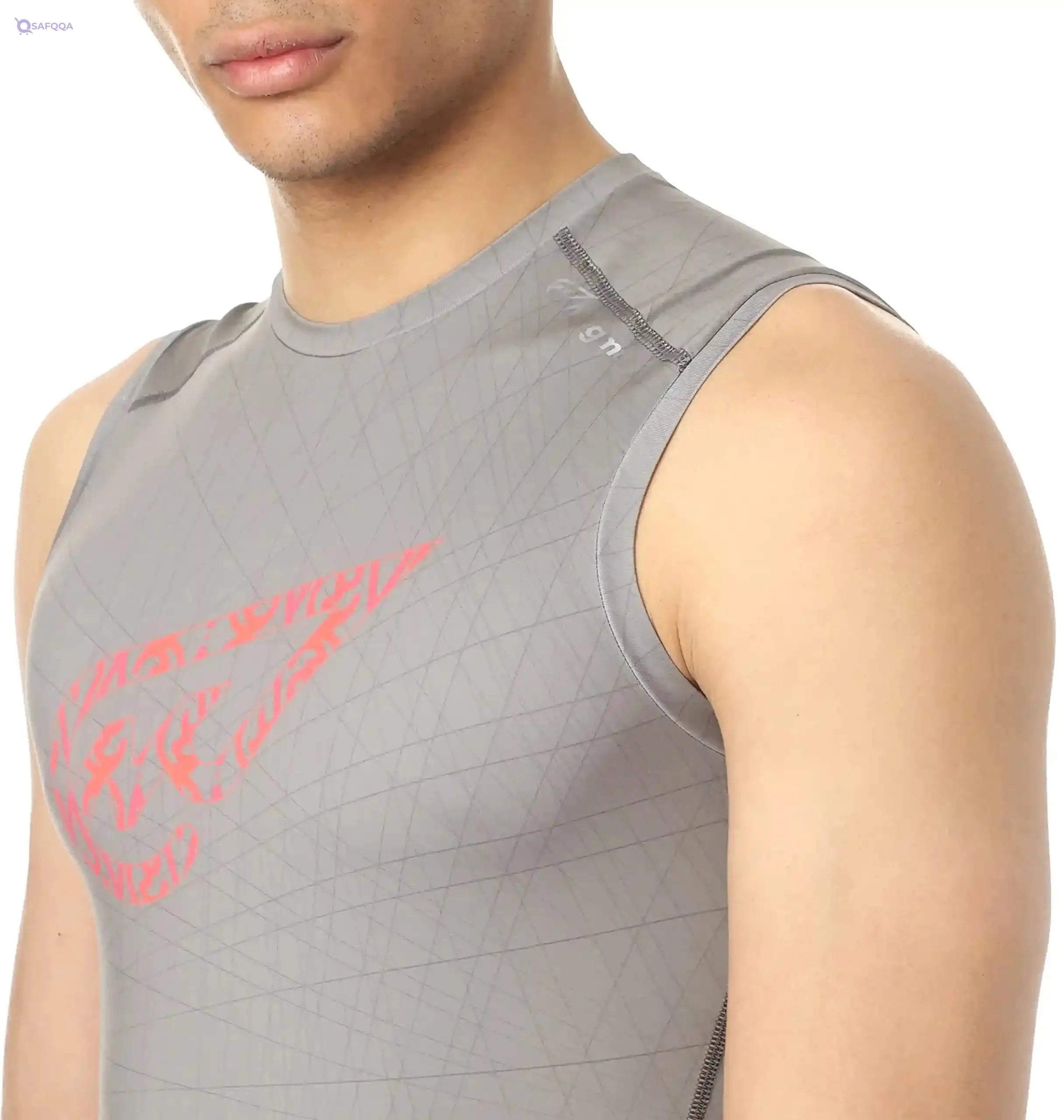 Magma Patterned Contrast Front Logo Slim-Fit Sports Tank Top for Men - Safqqa Egypt