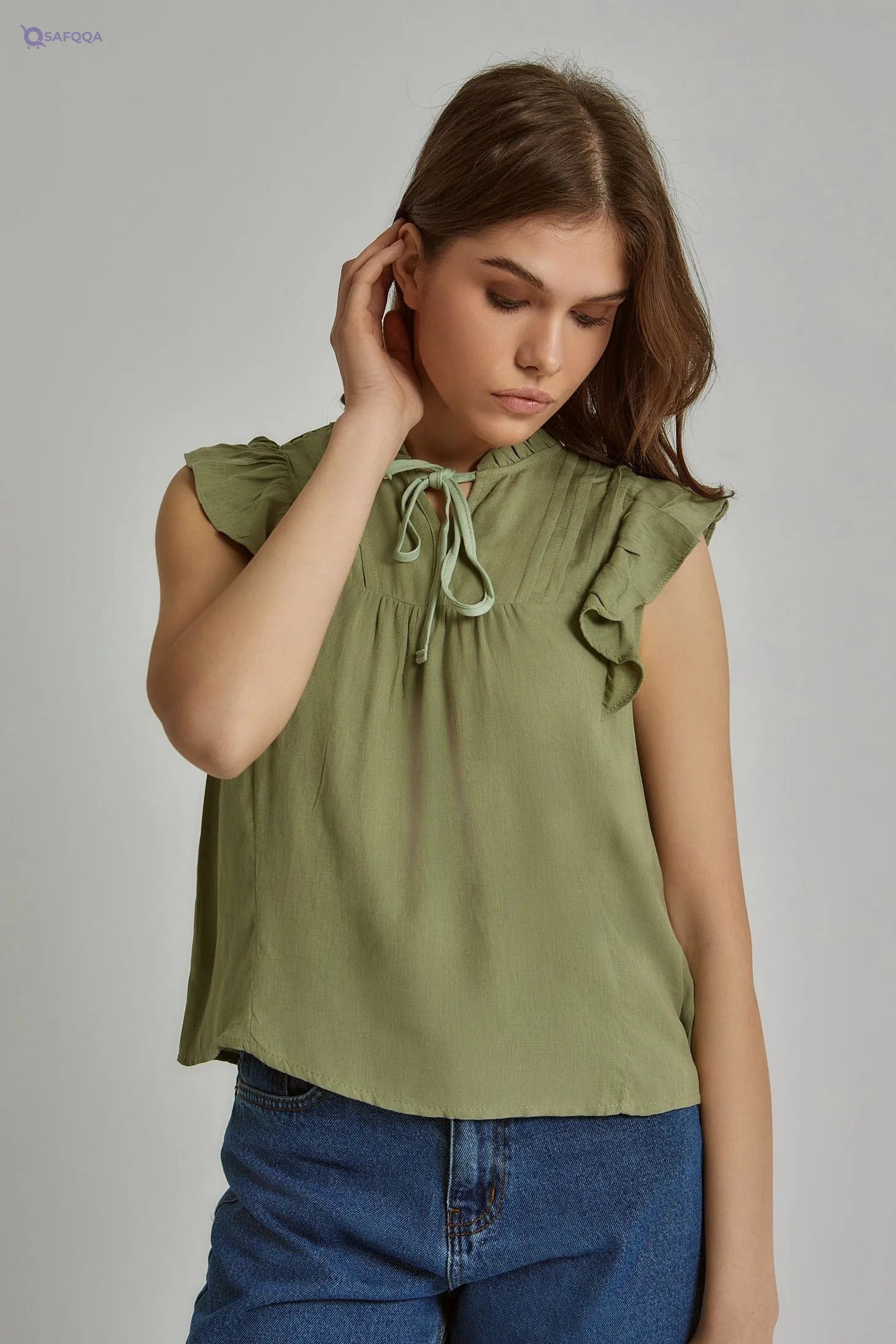 Premoda Plain Top With Ruffles For Women,Elegant ruffle detailing for a feminine touch - Safqqa