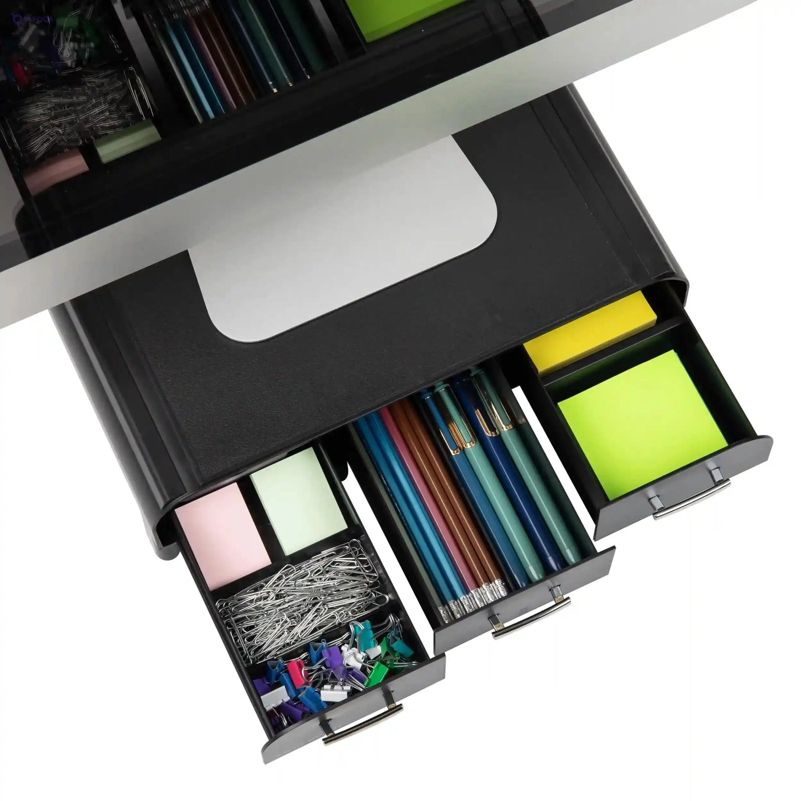 Mind Reader IMAC Monitor Stand and Desk Organizer with 3 Draws for Storage, 2-Pack, Black - Safqqa