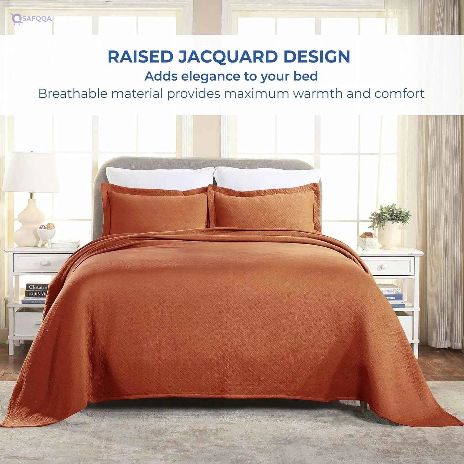 SUPERIOR Cotton Basketweave 3-Piece Bedspread Set - Full, Mandarin - Safqqa
