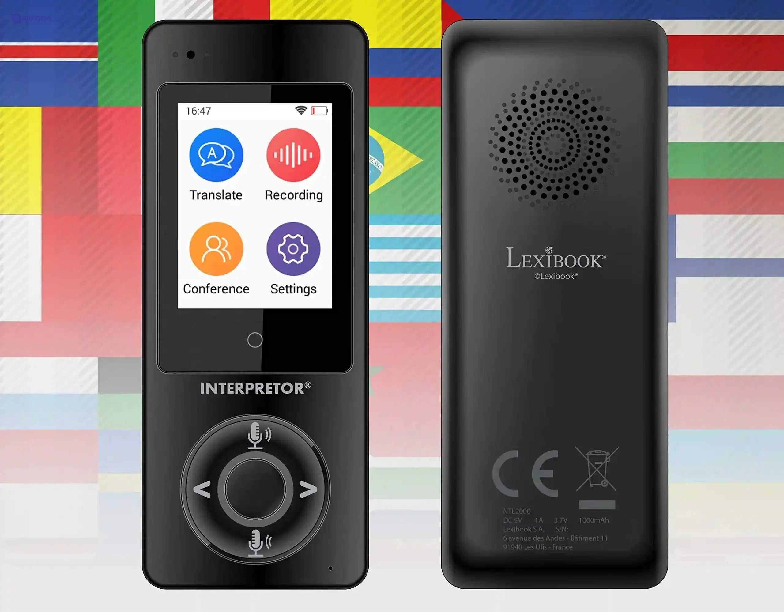 Lexibook Interpretor®, Instant Talking Translator, 75 Languages, Accurate translations of Professional Quality, Touch-Screen, Group Chat Function, Headphones Jack, Bluetooth, WiFi, Black, NTL2000 - Safqqa