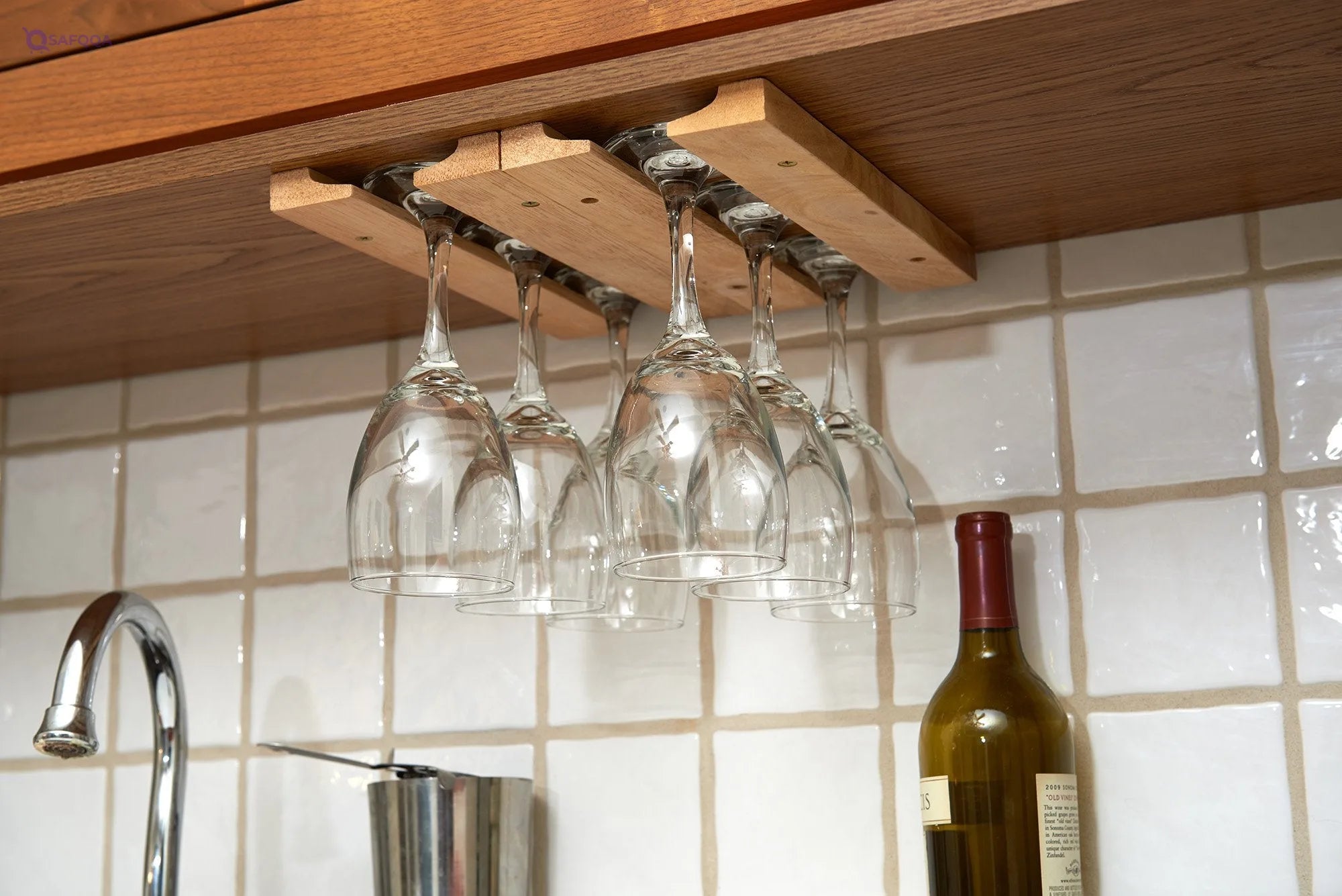 Fox Run Wooden Under-Cabinet Mounted Wine Glass Holder Rack – 11 x 7 x 0.75 inches - Safqqa