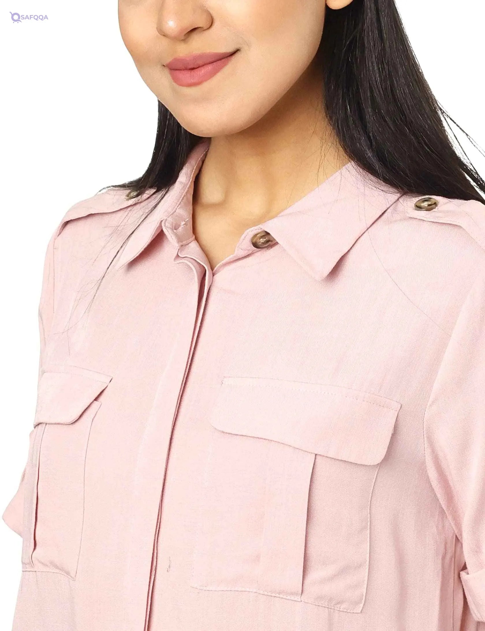 Splash Chest Pockets Roll-Up Sleeves Shirt for Women - Safqqa Egypt