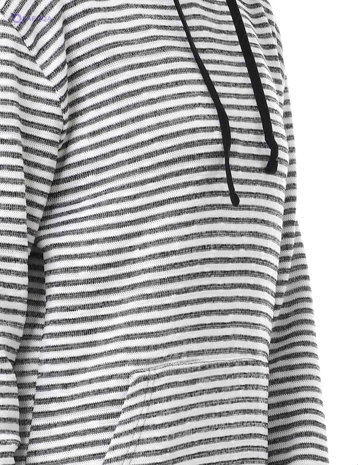 Hairline Stripes Kangaroo Pockets Drawstring Hoodie For Women,Long sleeves with ribbed cuffs for a snug fit.. - Safqqa