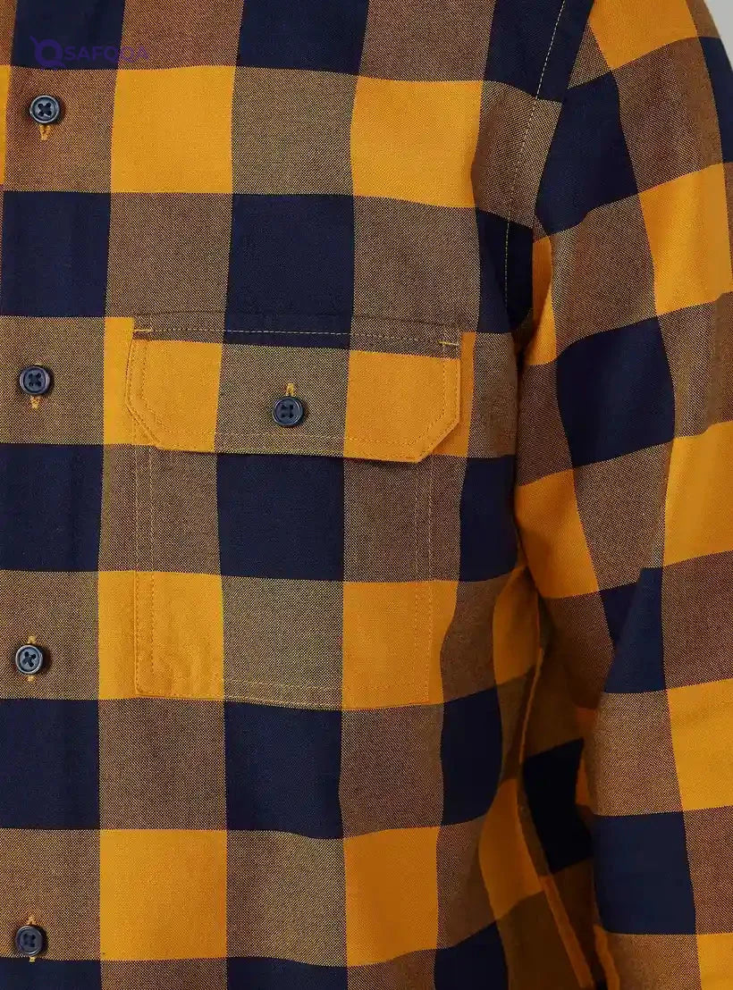 Slim Fit Chequered Shirt with Spread Collar and Long Sleeves - Safqqa Egypt