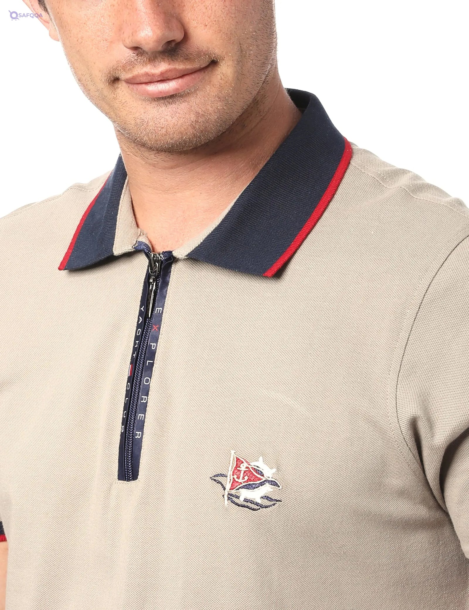 Bardis Embroidered Logo Front Zip-Up Cotton Polo Shirt for Men,Soft, breathable cotton for comfort throughout the day. - Safqqa