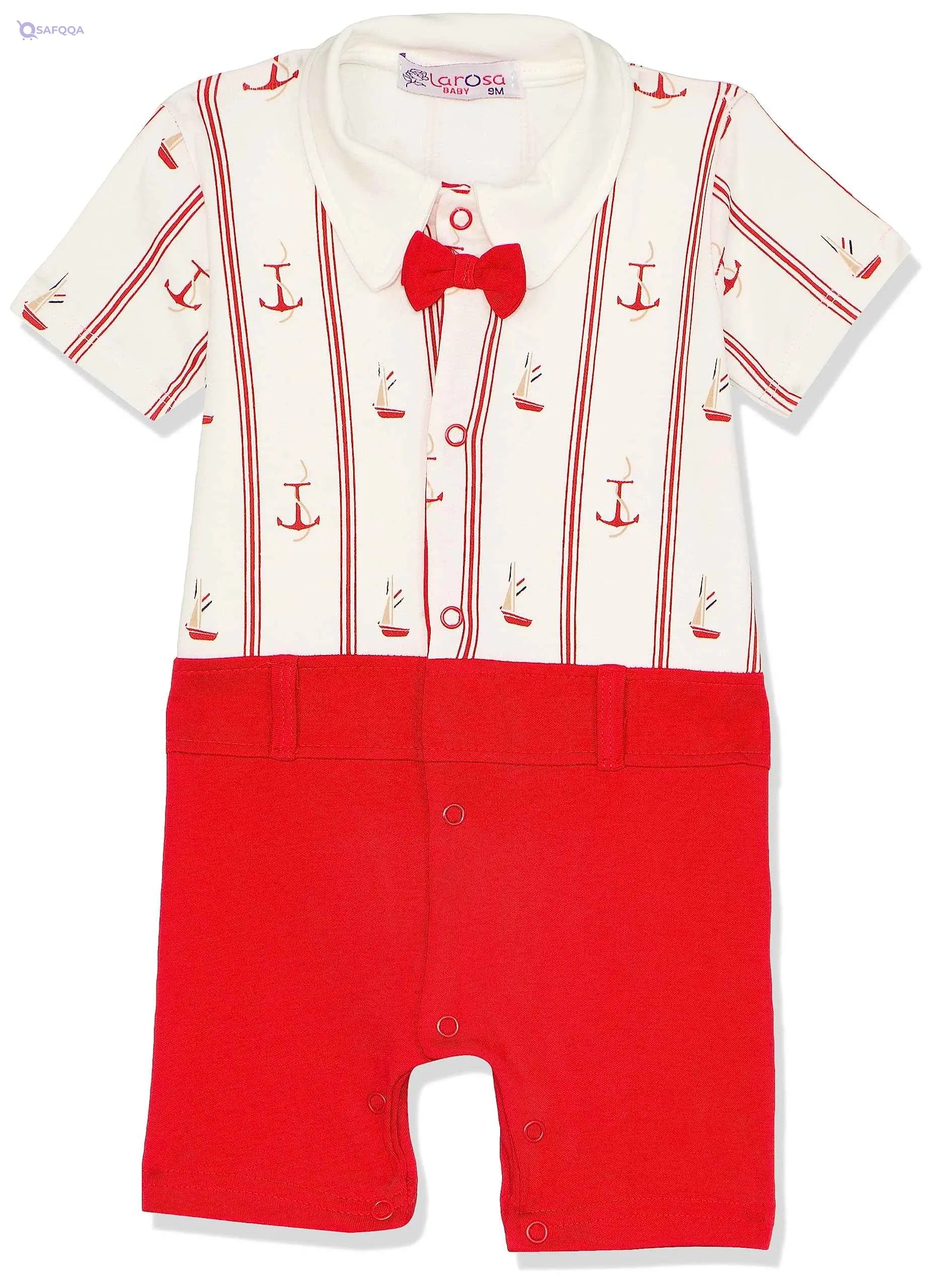 La Rosa 1355 100% Cotton Striped Onesie with Sailing Ship Print for Baby Boy - Safqqa Egypt