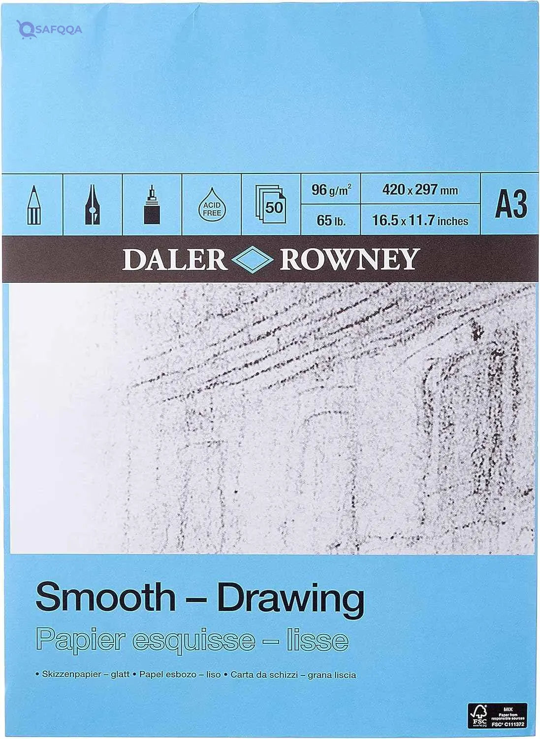 Daler Rowney Smooth Drawing Pad A3 96g 50 Sheets - Safqqa Egypt