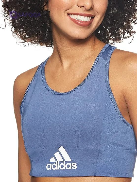 Adidas Contrast Front Logo Racerback Sports Bra for Women - Safqqa