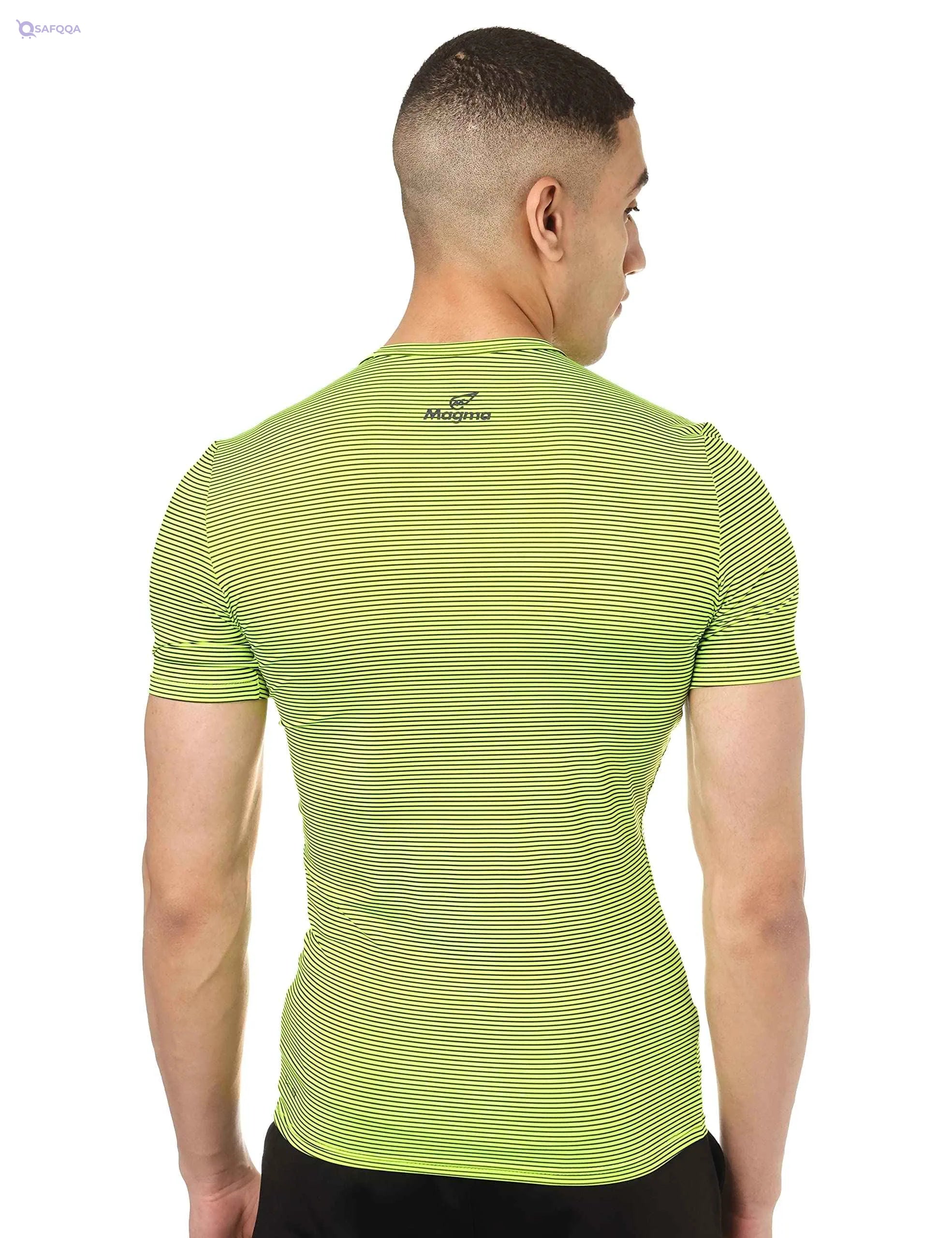 Magma Striped Front Logo Round Neck Slim-Fit Sports T-Shirt for Men - Safqqa Egypt