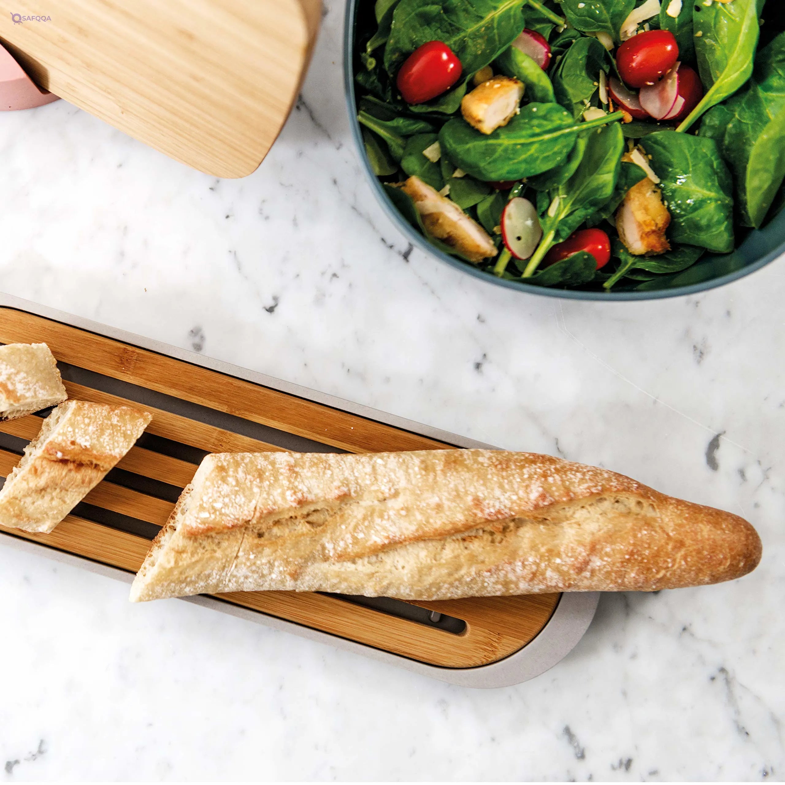 Berghoff Bamboo Baguette Cutting Board with Crumb Tray - Safqqa