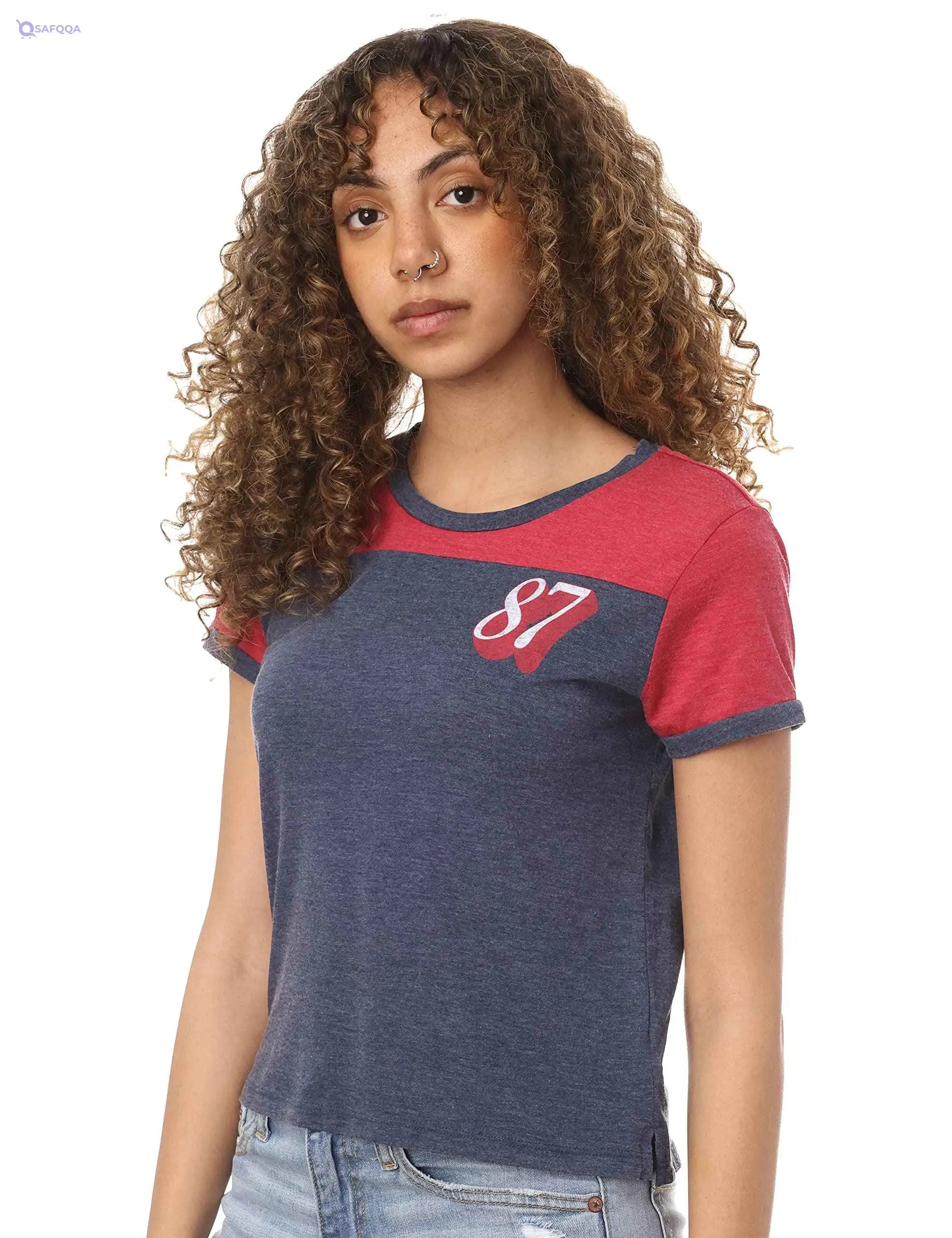 AEROPOSTALE Contrast Shoulders Round-Neck Letter-Print T-Shirts for Women - Safqqa Egypt