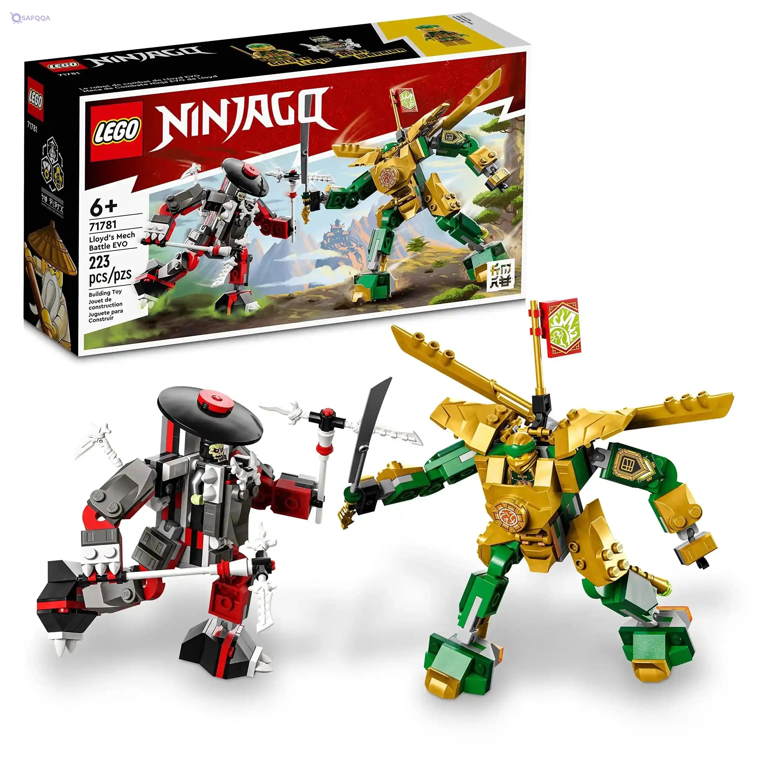 Lego NINJAGO Lloyd’s Mech Battle EVO Building Set 71781, with 2 Action Figures, 2 Posable Ninja Action Figures to Build, Ninja Toy for Kids Ages 6+ with Bone Warrior and Golden Lloyd Minifigures-Damage Box - Safqqa