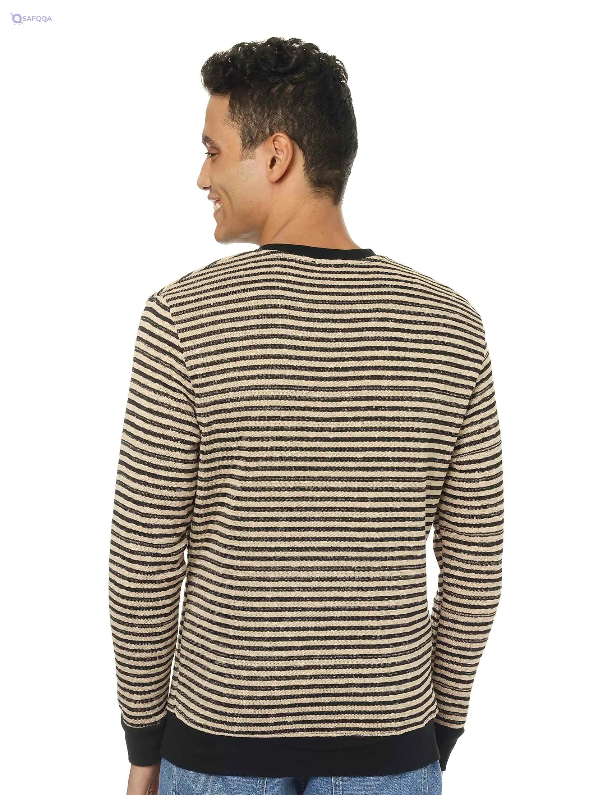 Men’s Striped V-Neck Long Sleeve Top - Safqqa