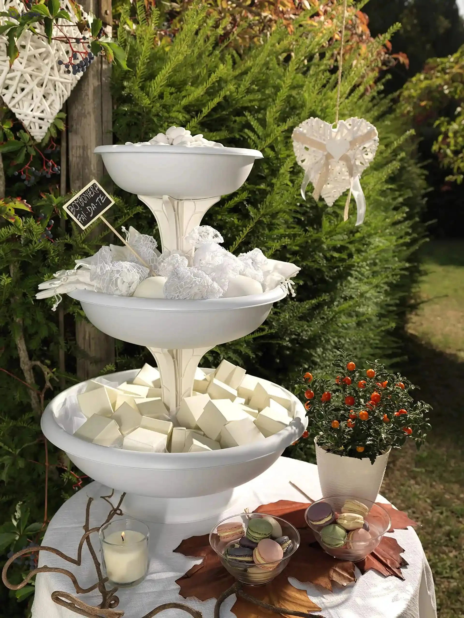 Bama Bowls AP-62002 Fontana 3 Tiered Planter, White, Made In Italy - Safqqa Egypt