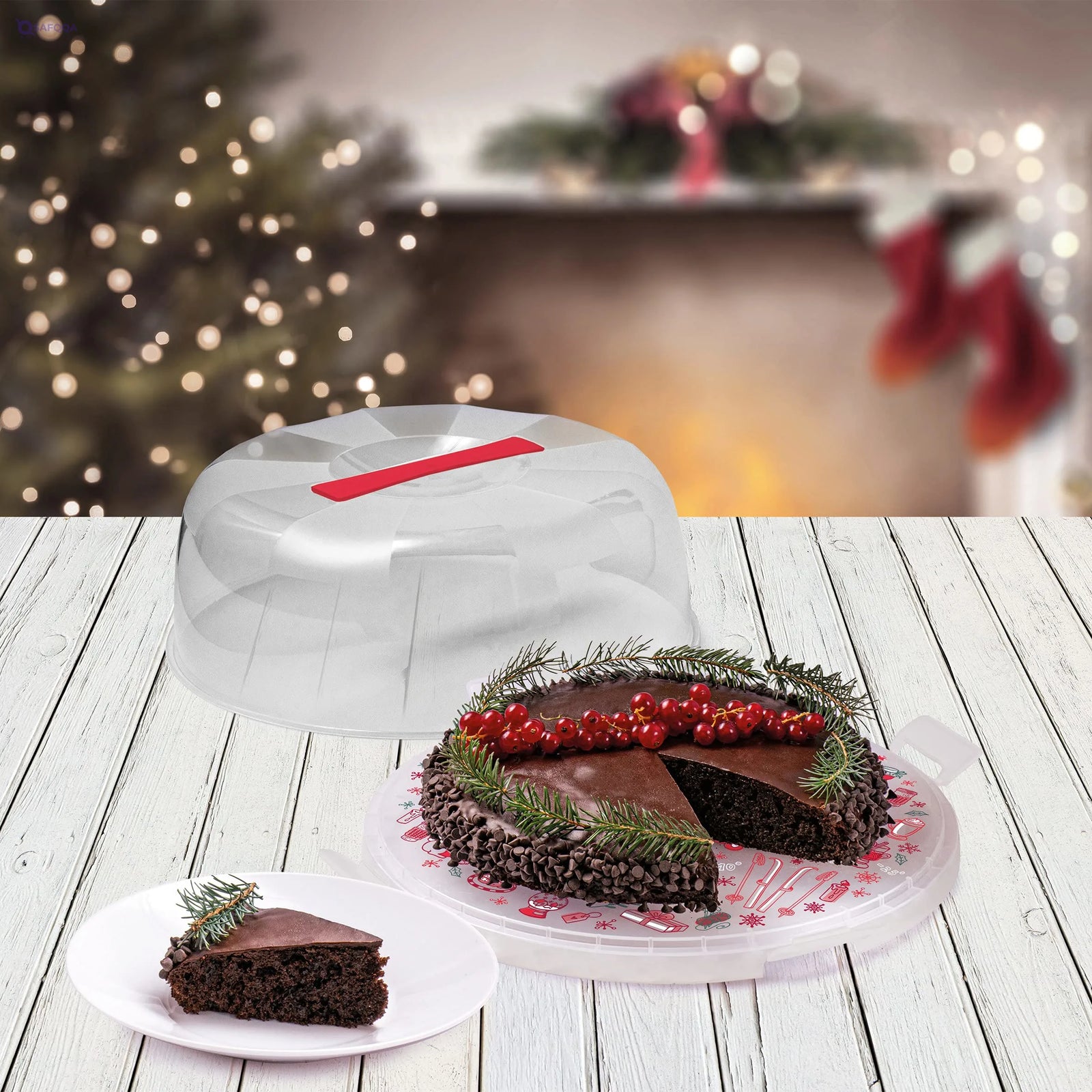 Snips Delice Cake Holder with Lid -Red Color -4 Safety Latches Diameter 28 Made in Italy BPA free - Safqqa