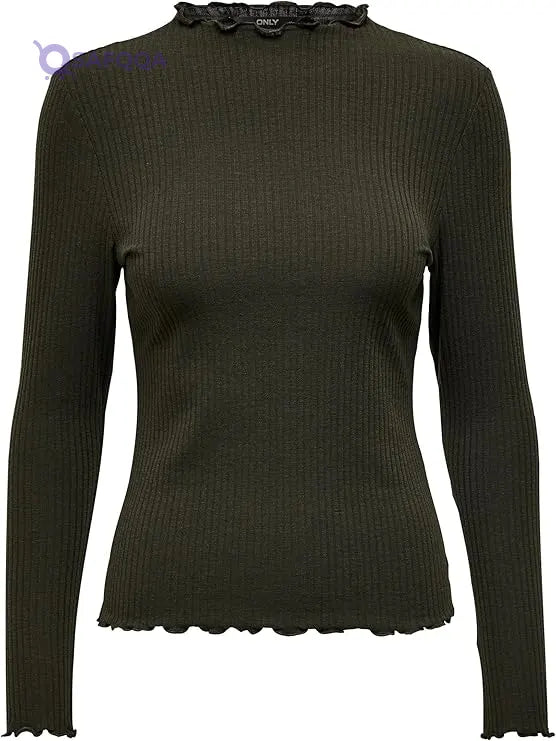 Only Women’s Long Sleeve Top with Stand-up Collar – Forest Night - Safqqa