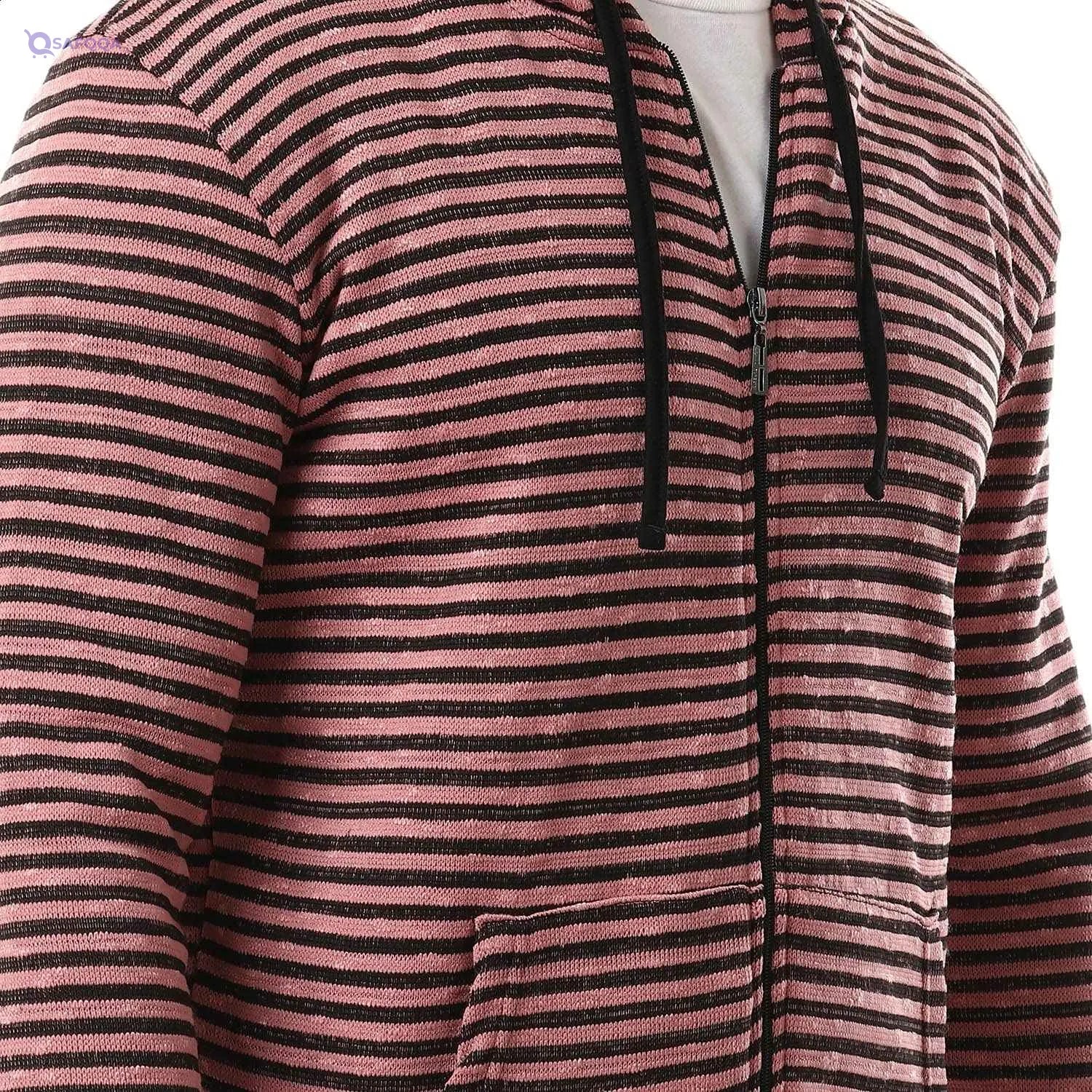 Off Cliff Striped Front Pockets Long Sleeves Jacket For Men,Modern, relaxed fit suitable for layering over shirts or hoodies.. - Safqqa