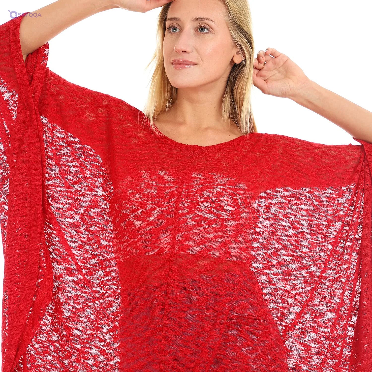 JAMILA Women Front Slit Wide Round Neck Cover up OUTERWEAR - Safqqa