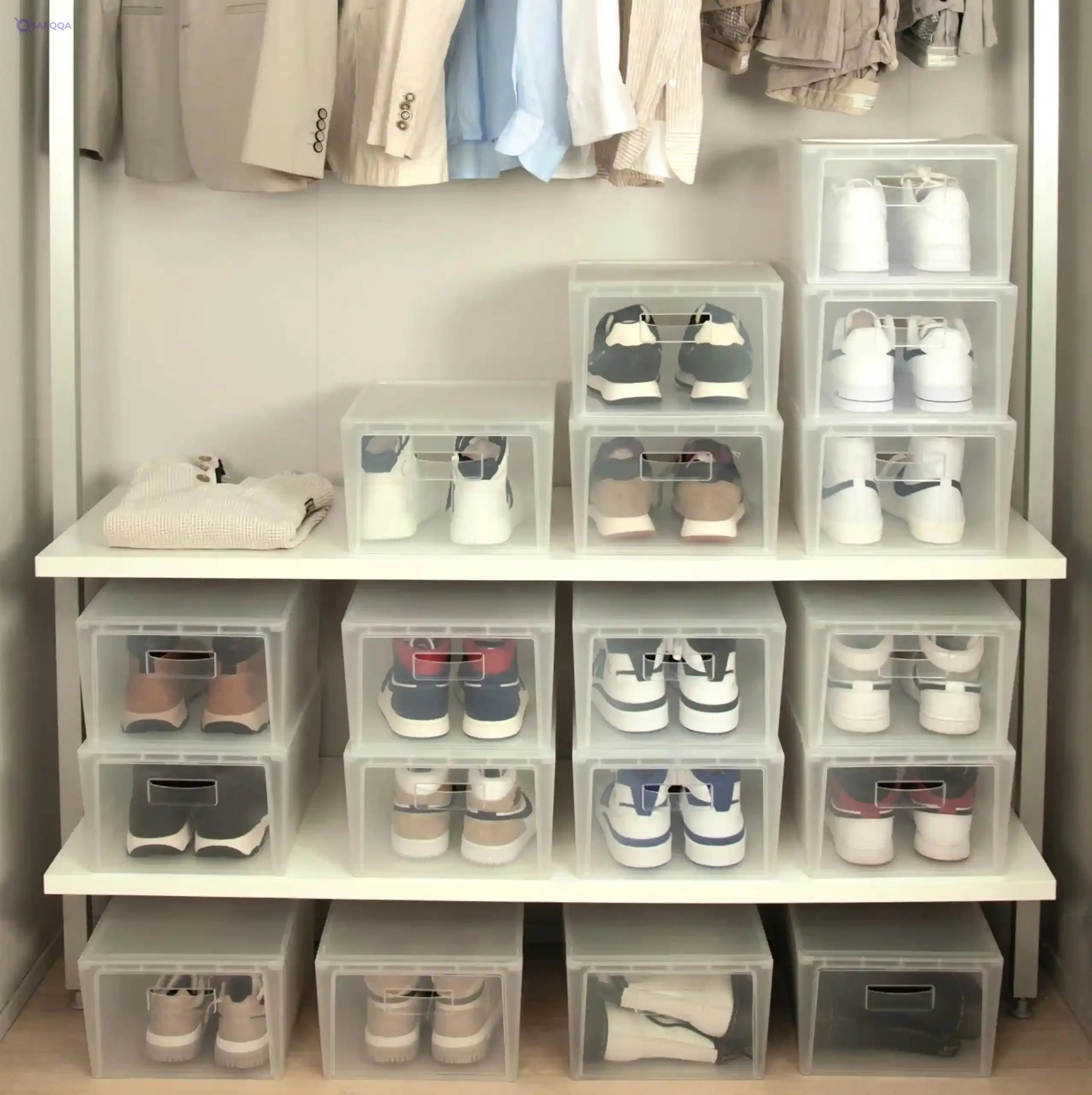 Snips, Set of 2 Shoes Rack, Shoes Organiser, Space Saving Shoe Boxes 37 x 27.7 x 25.7 cm,Made in Italy - Safqqa