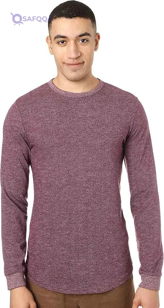 Splash Basic Waist Length Long Sleeves Basic T-Shirt For Men - Heather Brick - Safqqa Egypt