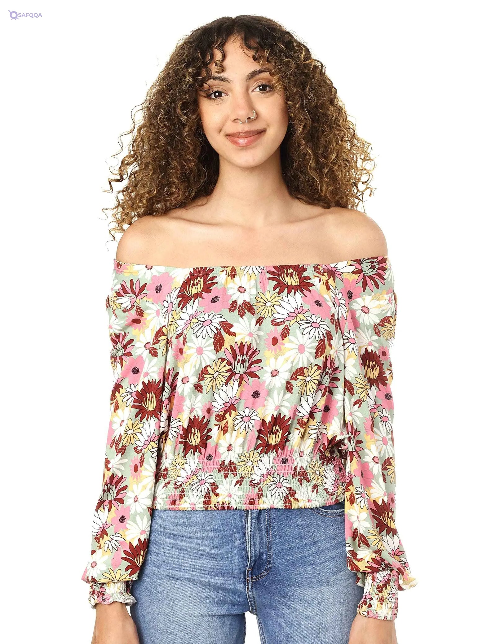 Splash Long Sleeves Patterned Cropped Top for Women - Safqqa Egypt