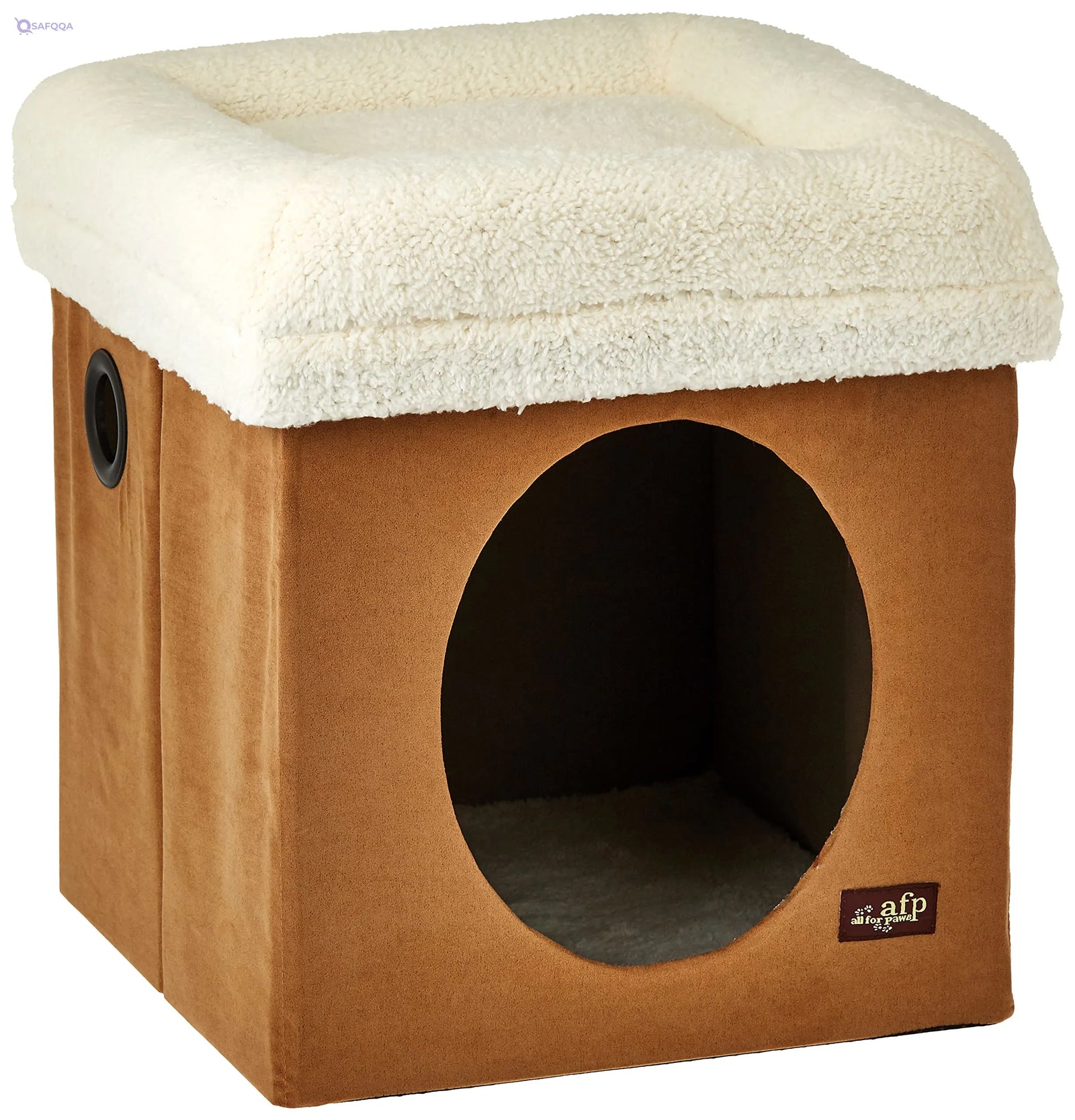 All For Paws 2-in-1 Cat Castle – Lambswool, Tan - Safqqa