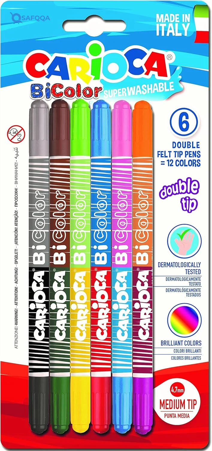 Carioca Bi-Color Twin Nib Felt Tip Pen (Pack of 6) - Safqqa