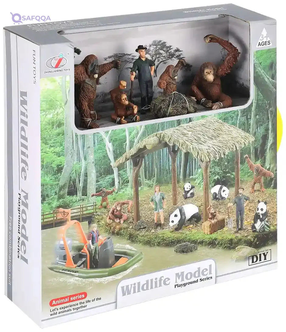 Zhong Jieming Toys Miniature Monkey Animal Figure with Farmer Action Figure - 11 Pieces - Safqqa Egypt