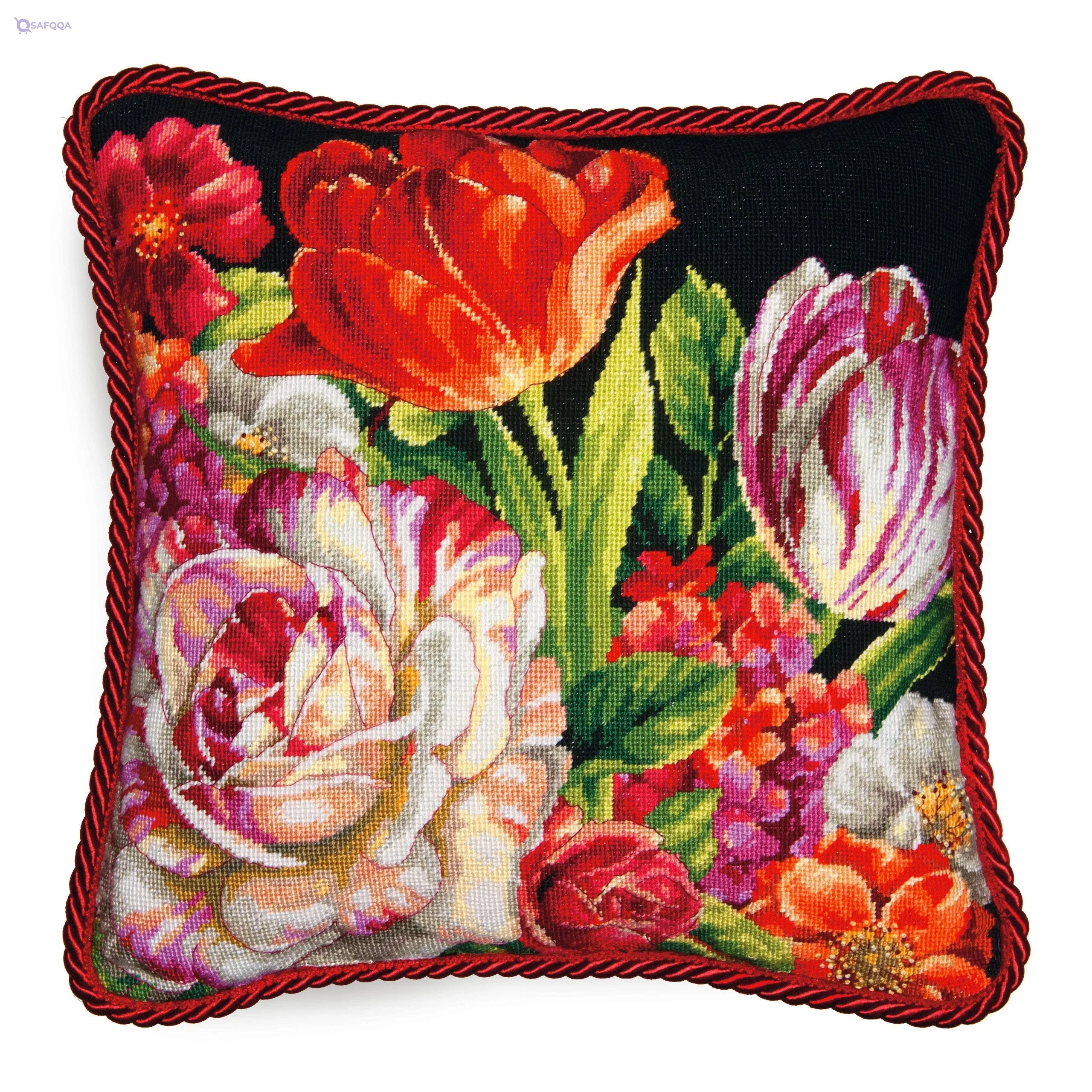 Wilton Dimensions Needlepoint Kit – Bouquet on Black Floral Pattern, 14'' - Safqqa