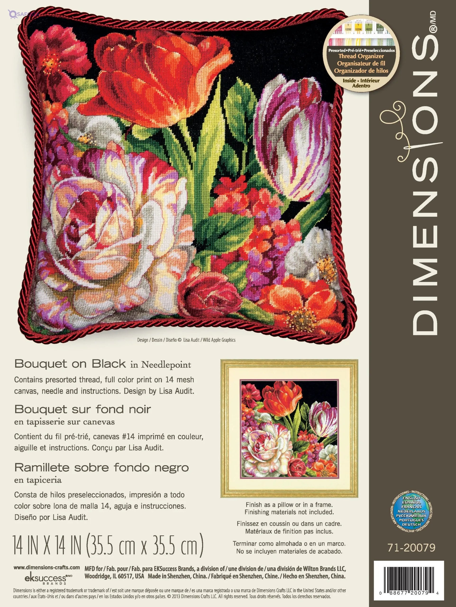 Wilton Dimensions Needlepoint Kit – Bouquet on Black Floral Pattern, 14'' - Safqqa