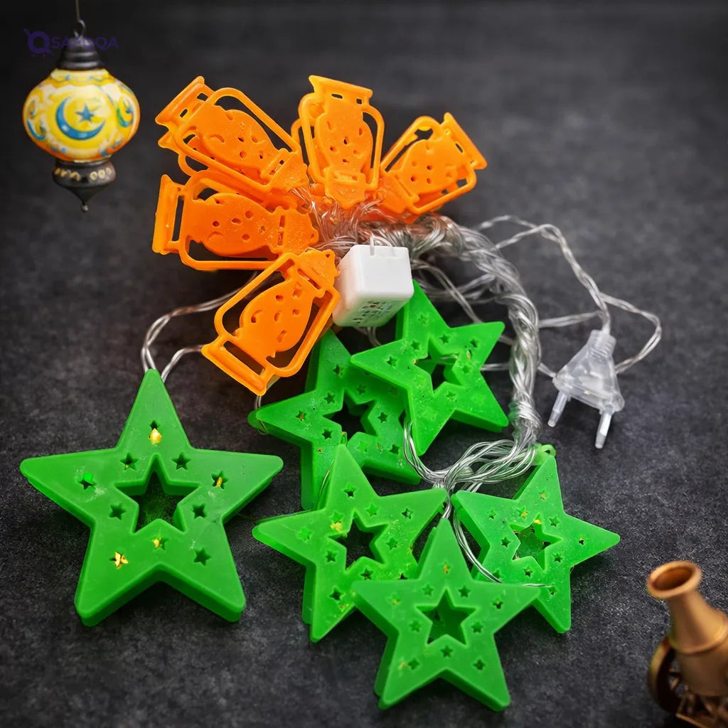 Ramadan Decorative String – 10 Plastic Lantern and Star Shapes, 3 Meters - Safqqa