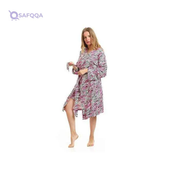 Kady Women Spaghetti Strap Zebra Print Short Nightgown with Robe - Safqqa Egypt