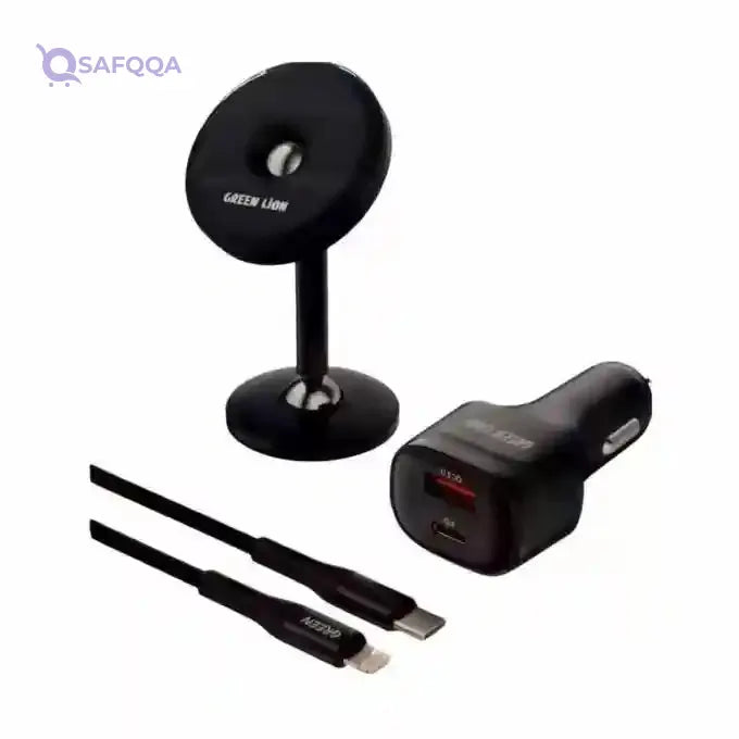 Green 3 in 1 Combo (Magnetic Car Holder/Car Charger 20W PD-QC/USB-C to Lightning - Safqqa