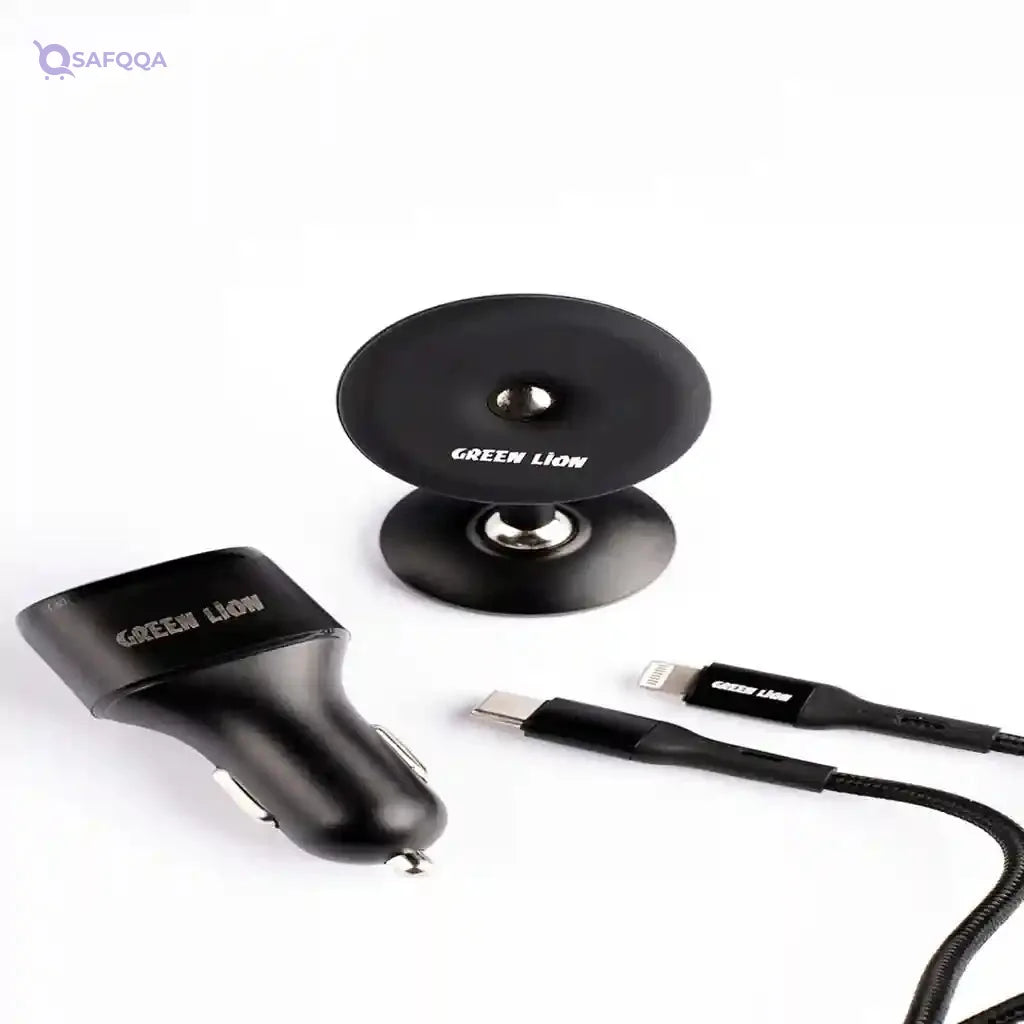 Green 3 in 1 Combo (Magnetic Car Holder/Car Charger 20W PD-QC/USB-C to Lightning - Safqqa