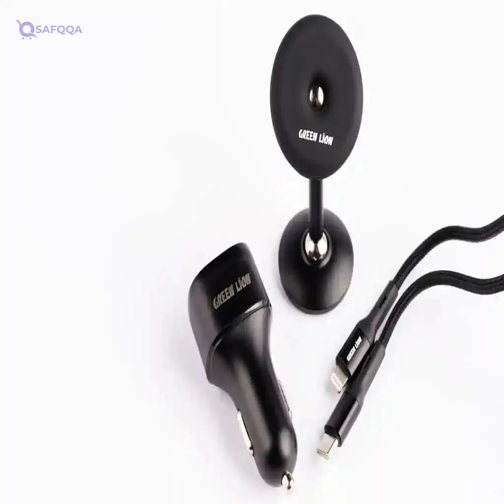 Green 3 in 1 Combo (Magnetic Car Holder/Car Charger 20W PD-QC/USB-C to Lightning - Safqqa