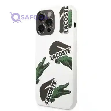 Lacoste HC Liquid Silicone & Microfiber Allover Pattern Case For iPhone 14 Pro Max - White [ LCHCP14XSOW ] - Safqqa