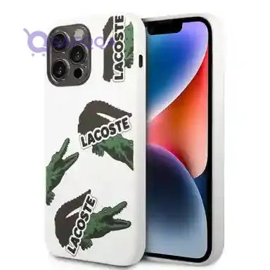 Lacoste HC Liquid Silicone & Microfiber Allover Pattern Case For iPhone 14 Pro Max - White [ LCHCP14XSOW ] - Safqqa