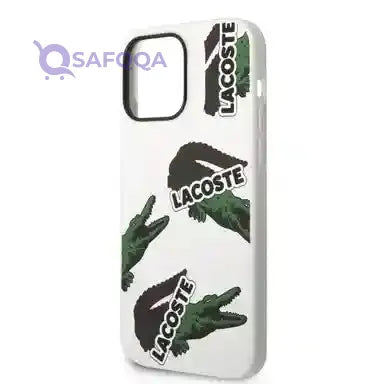 Lacoste HC Liquid Silicone & Microfiber Allover Pattern Case For iPhone 14 Pro Max - White [ LCHCP14XSOW ] - Safqqa