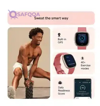 Versa 4, Health & Fitness Smartwatch with Built-in GPS and Up To 6+ Days Battery Life, 6-months Premium Membership Included, compatible with Android and iOS Pink Sand / Copper Rose - Safqqa