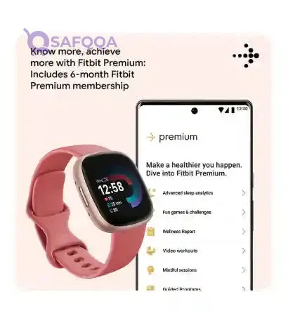 Versa 4, Health & Fitness Smartwatch with Built-in GPS and Up To 6+ Days Battery Life, 6-months Premium Membership Included, compatible with Android and iOS Pink Sand / Copper Rose - Safqqa