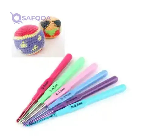 6-Piece Needlework Crochet Hooks Set Pink/Green/Yellow 6×5×0.5cm - Safqqa
