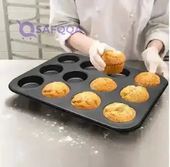RK Non-Stick Muffin Tray Baking Pan 12 Cup black 35.5cm - Safqqa