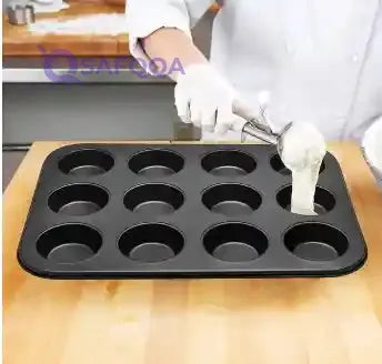 RK Non-Stick Muffin Tray Baking Pan 12 Cup black 35.5cm - Safqqa