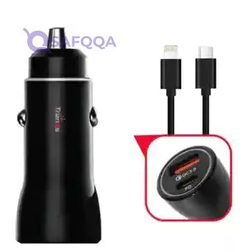 Trands Car Phone Charger With Type-C Lightning Cable Black - Safqqa