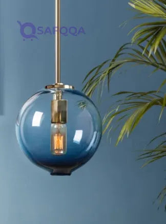 Ebb & Flow  Handmade Art Glass Pendant Lighting Blue Unique Luxury Quality Material for the Perfect Stylish Home 25.4 x 25.4 x 50cm - Safqqa
