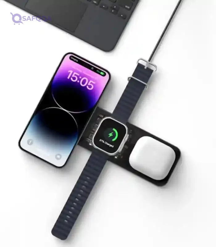 WiWU Wi-W010 Matrix 3 In 1 Wireless Charger, Black - Safqqa Egypt