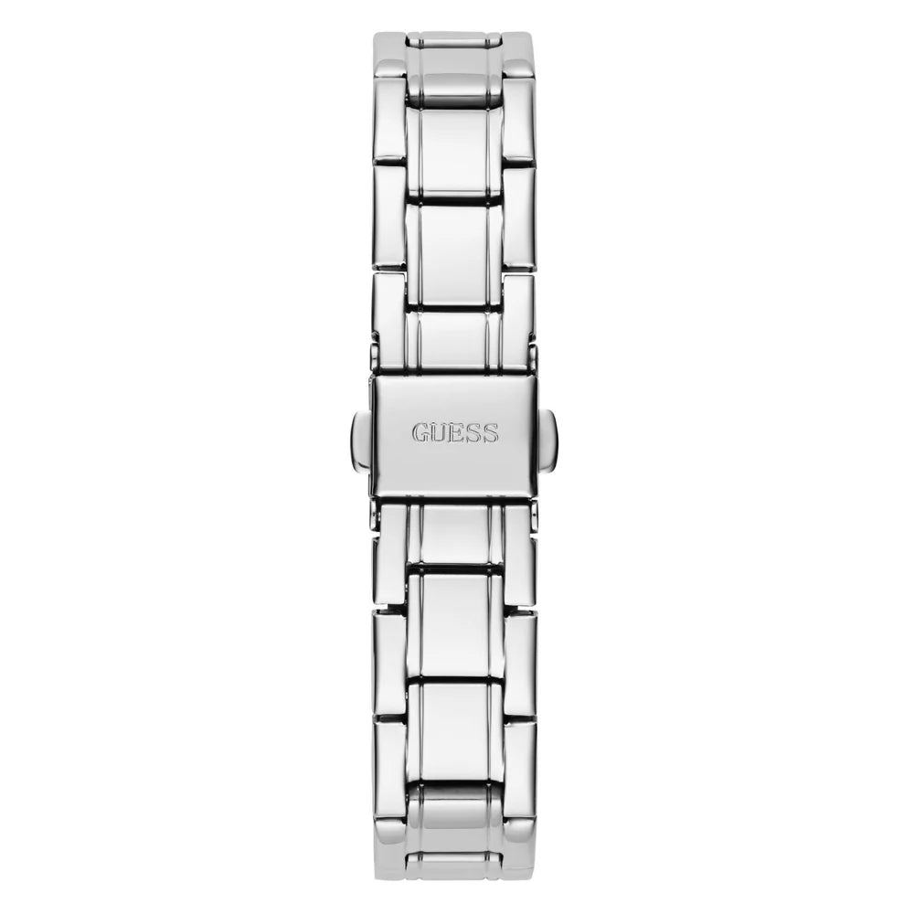 Guess Ladies Silver-Tone Stainless Steel Analog Watch with White Dial